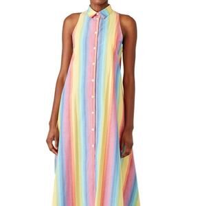 M.D.S. Rainbow Stripes Pride Pinafore Collar Designer Dress Womens Size 10